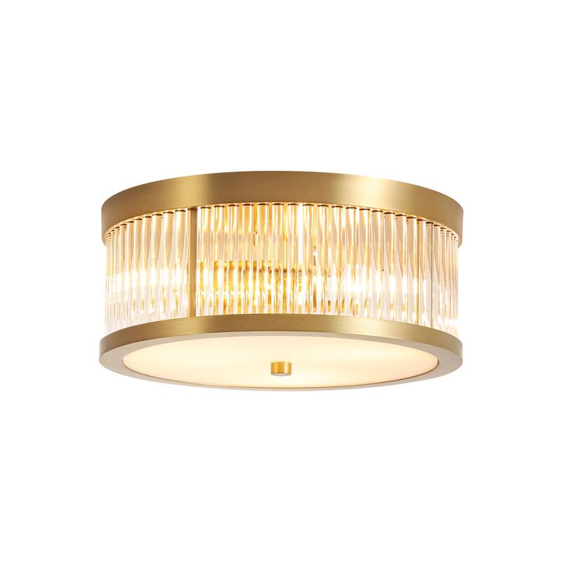 12.20 in. 3-Light Modern Industrial Round Drum Flush Mount Ceiling Light with Clear Glass Rods