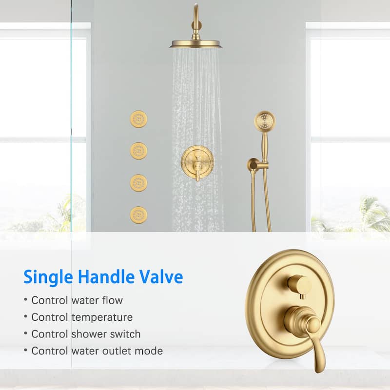 Single-Handle 4-Spray Patterns Bathroom Rain Shower Faucet with Body Jet Handshower in Brushed Nickel (Valve Included)