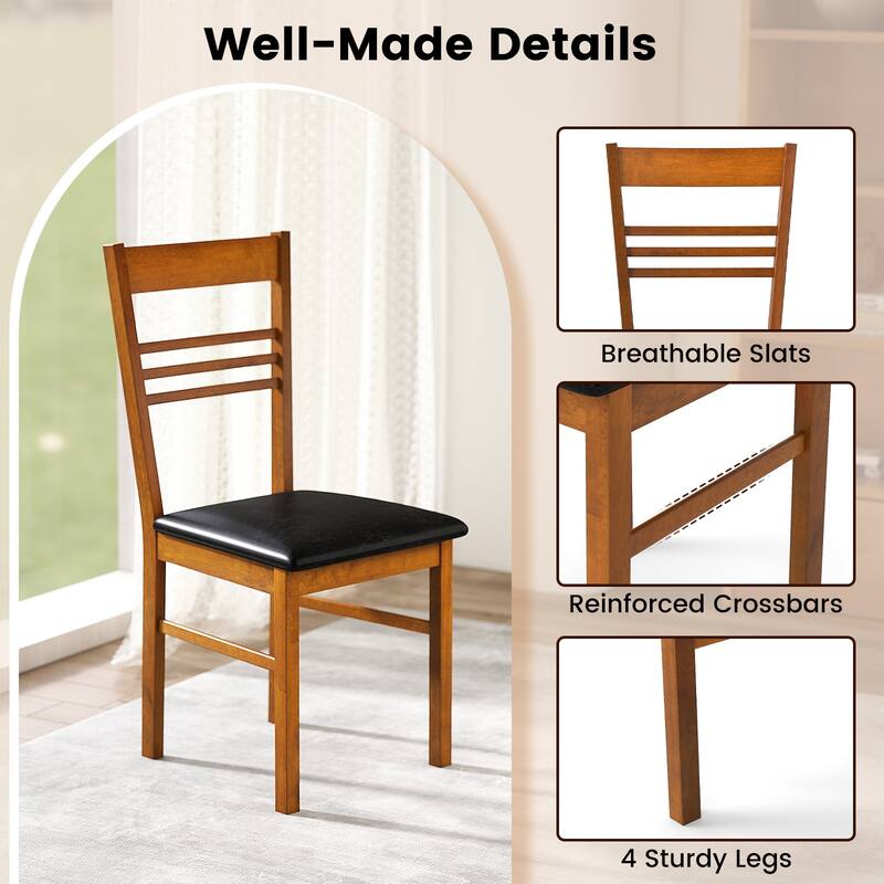 Gymax Wood Dining Chairs Set of 2 w/Rubber Wood Frame Padded Seat &