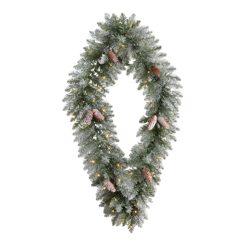 Pre-Lit Diamond Flocked Artificial Christmas Wreath, 36-Inch, Warm White LED Lights