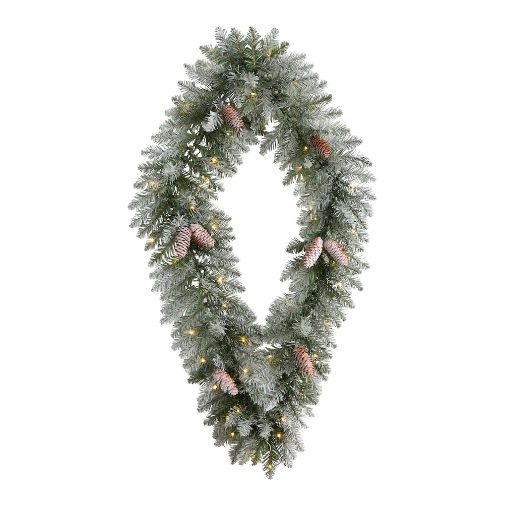 Pre-Lit Diamond Flocked Artificial Christmas Wreath, 36-Inch, Warm White LED Lights