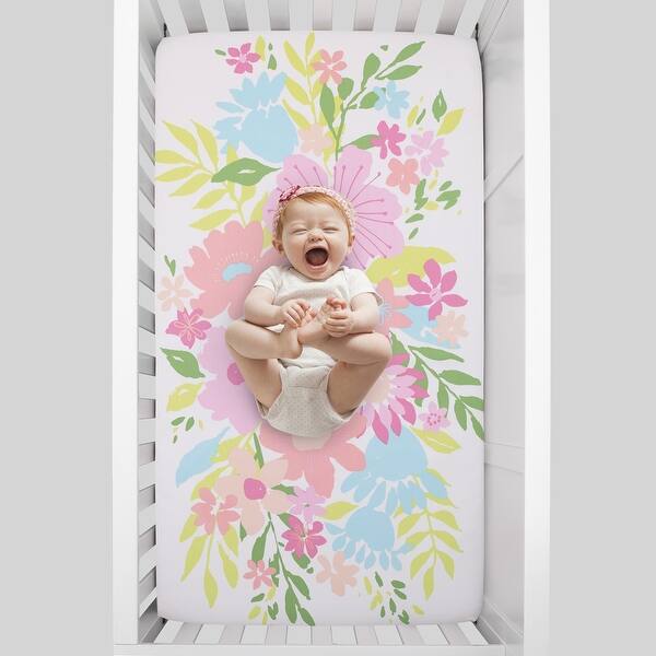 slide 2 of 3, NoJo Floral Burst Cotton Photo Op Crib Sheet
