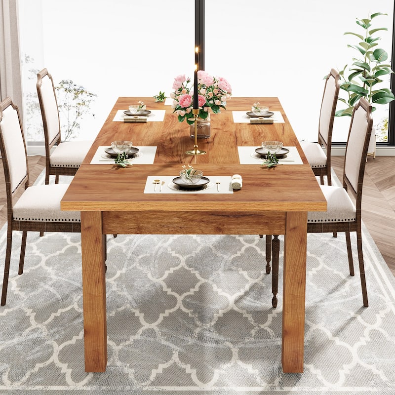 70.86" Wood Dining Table for 6-8 People with Thickened Solid Wood Legs
