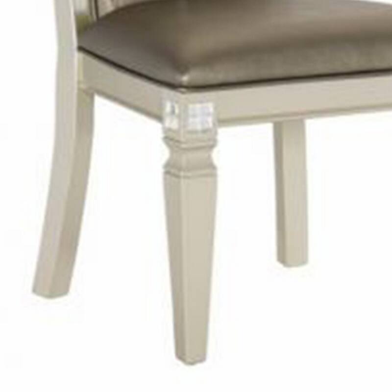 Lin 20 Inch Dining Side Chair Set of 2, Tufted Gray Faux Leather, Champagne