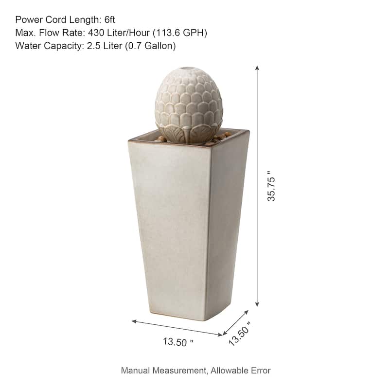 36"H Oversized Artichoke Pedestal LED Ceramic Fountain by Glitzhome