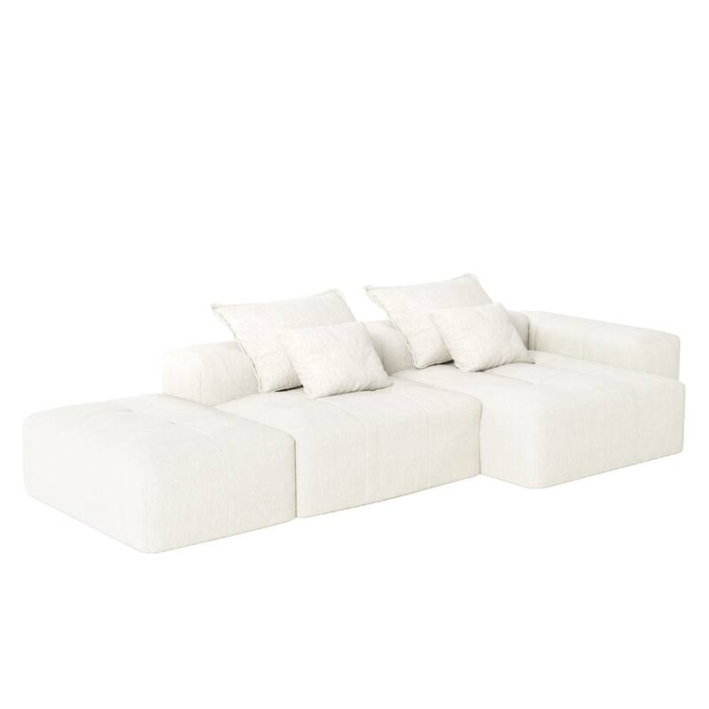 Oversized Modular Chenille Sectional Sofa with Ottoman, Chaise Lounge, 1 Armrest and 4 Pillows for Living Room