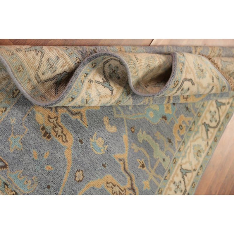 Light Blue Oushak Oriental Rug Handmade Wool Carpet - 4'2"x 5'11"