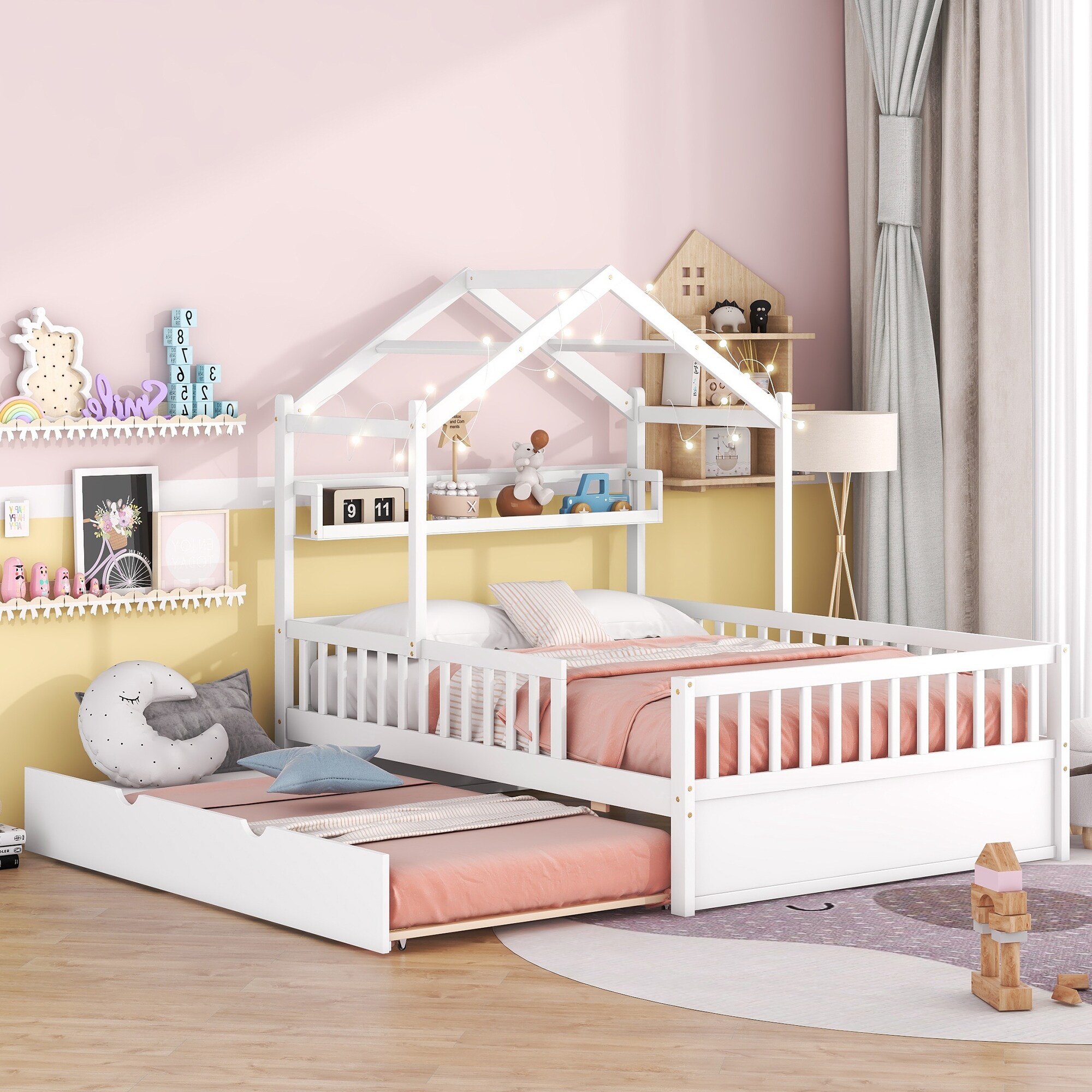 Girls white full size bed top