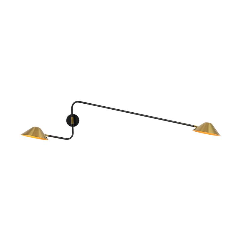 2-Light Mid-Century Modern Brass Sputnik Long Arm Double Wall Sconce for Hallways, Bedroom - 53.9 in. W x 13.8 in. H x 9.8 in. D