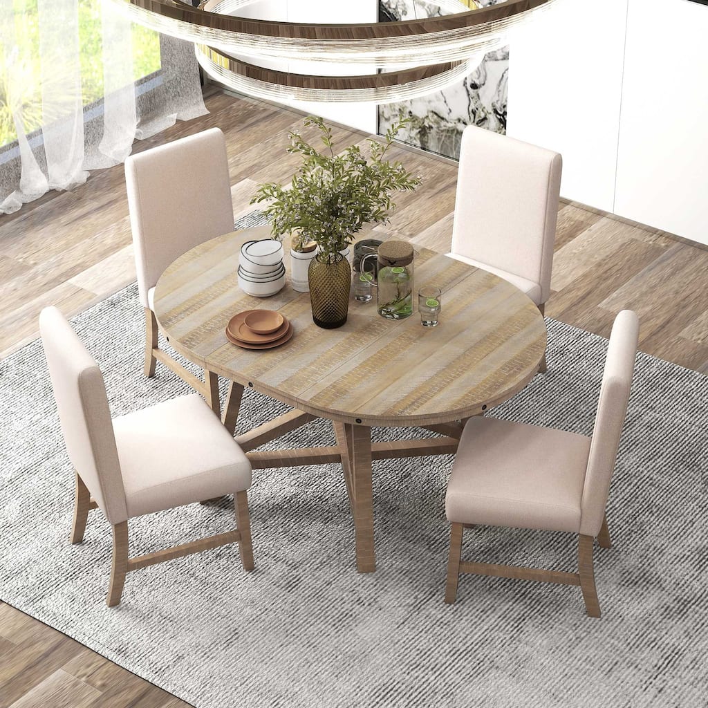 5-Piece Dining Set with Extendable Table and 4 Upholstered Chairs