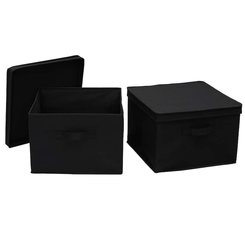 Household Essentials Square KD Storage Box with Lid, Set of 2 - Black