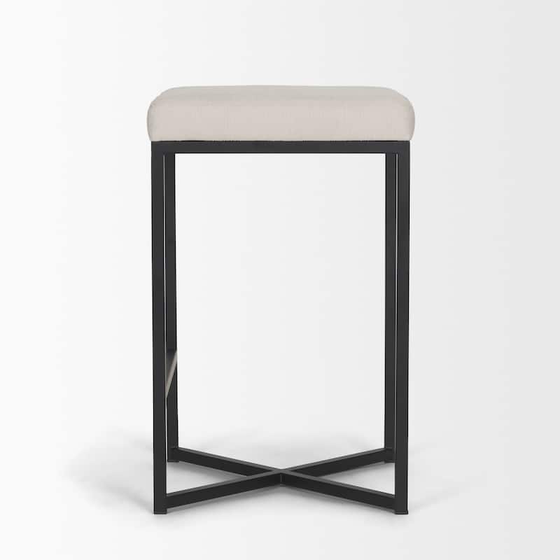 Frodo 26.5" Seat Height White Fabric Seat Black Metal Base Stool