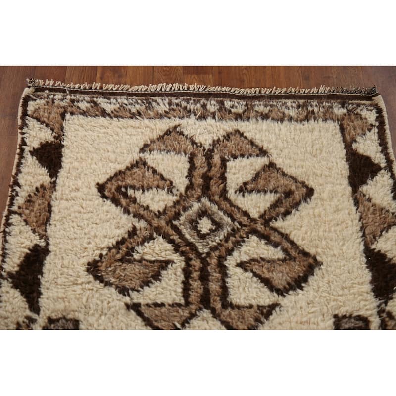Natural Dye Handmade Kurdish Turkish Runner Rug Tribal Wool Carpet - 3'1"x 11'1"