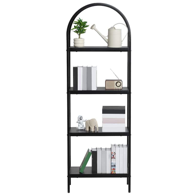 4-Tier Black Metal Freestanding Bookshelf with Adjustable Foot Pads Suitable for Any Room - 23.62" x 11.81" x 70.87"