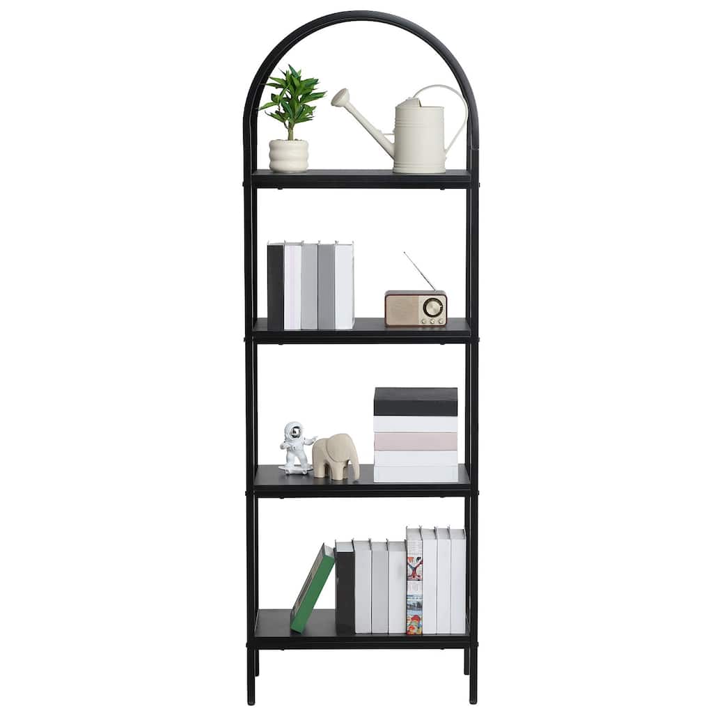 4-Tier Black Metal Freestanding Bookshelf with Adjustable Foot Pads Suitable for Any Room - 23.62" x 11.81" x 70.87"