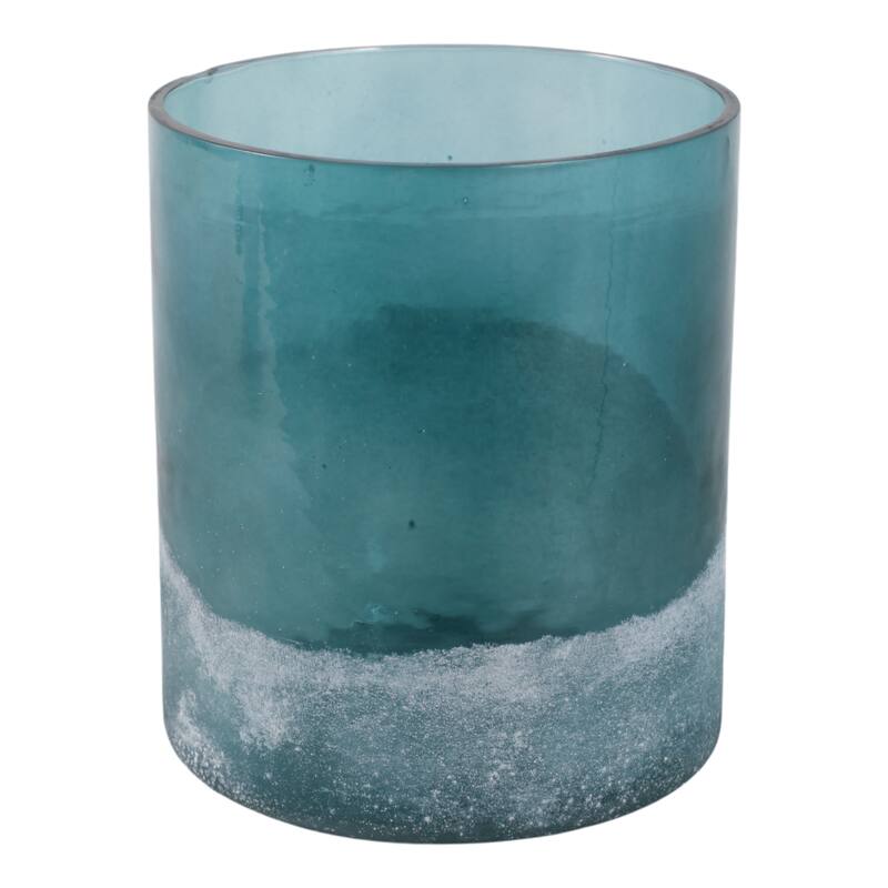 Glass Frosted Bottom Hurricane Candle Holder - Blue