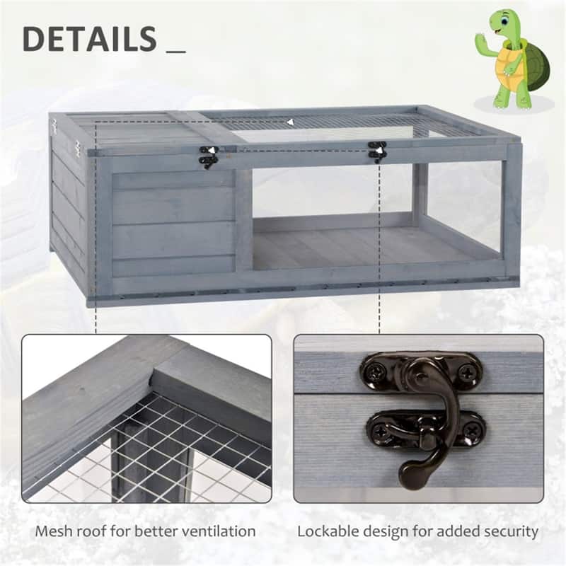 Turtle Cage with Solid Cedar Wood and Suitable for Small Animals - 35.75" L x 23.75" W x 12.5" H