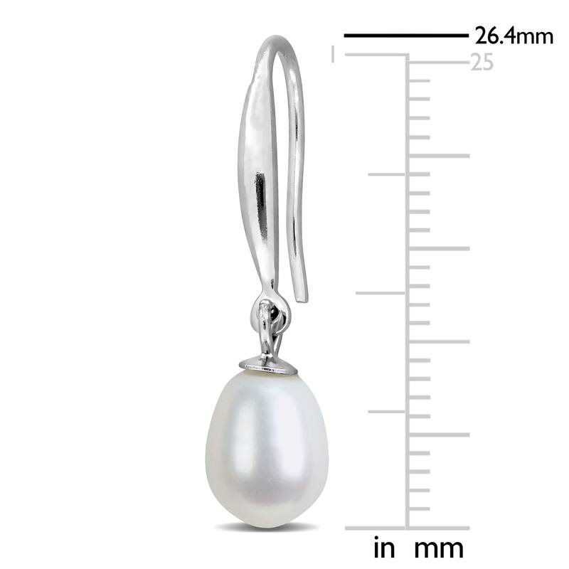 Miadora 6-7mm Cultured Freshwater Pearl Slim Shepherd Hook Earrings Sterling Silver