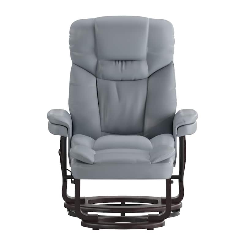 Contemporary Multi-Position Recliner and Curved Ottoman with Swivel Base