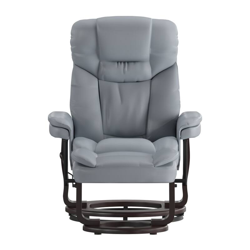 Contemporary Multi-Position Recliner and Curved Ottoman with Swivel Base
