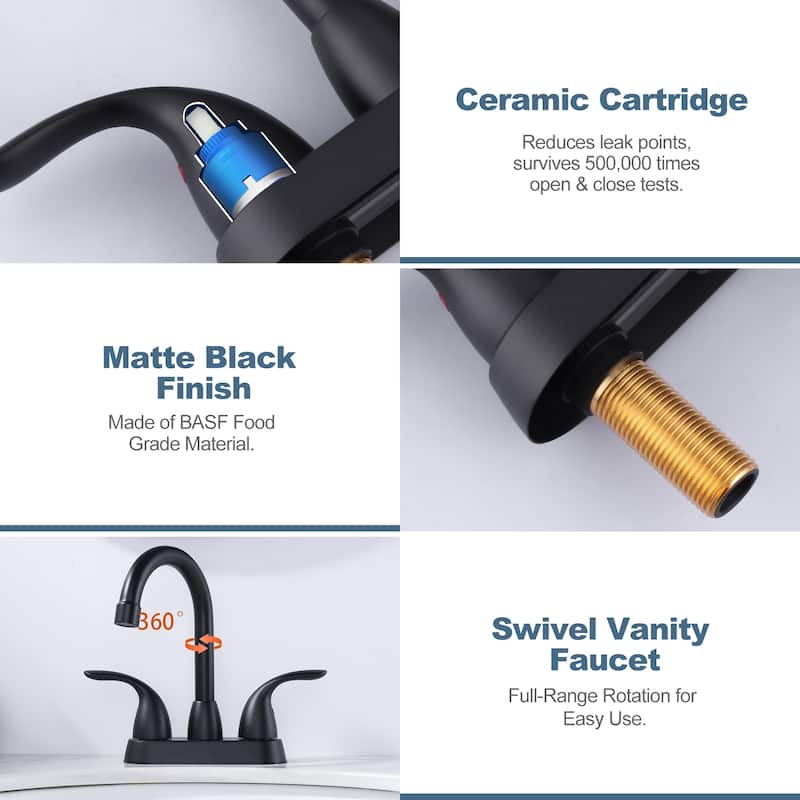 WOWOW 4 in. Centerset Double Handle High Arc Bathroom Faucet