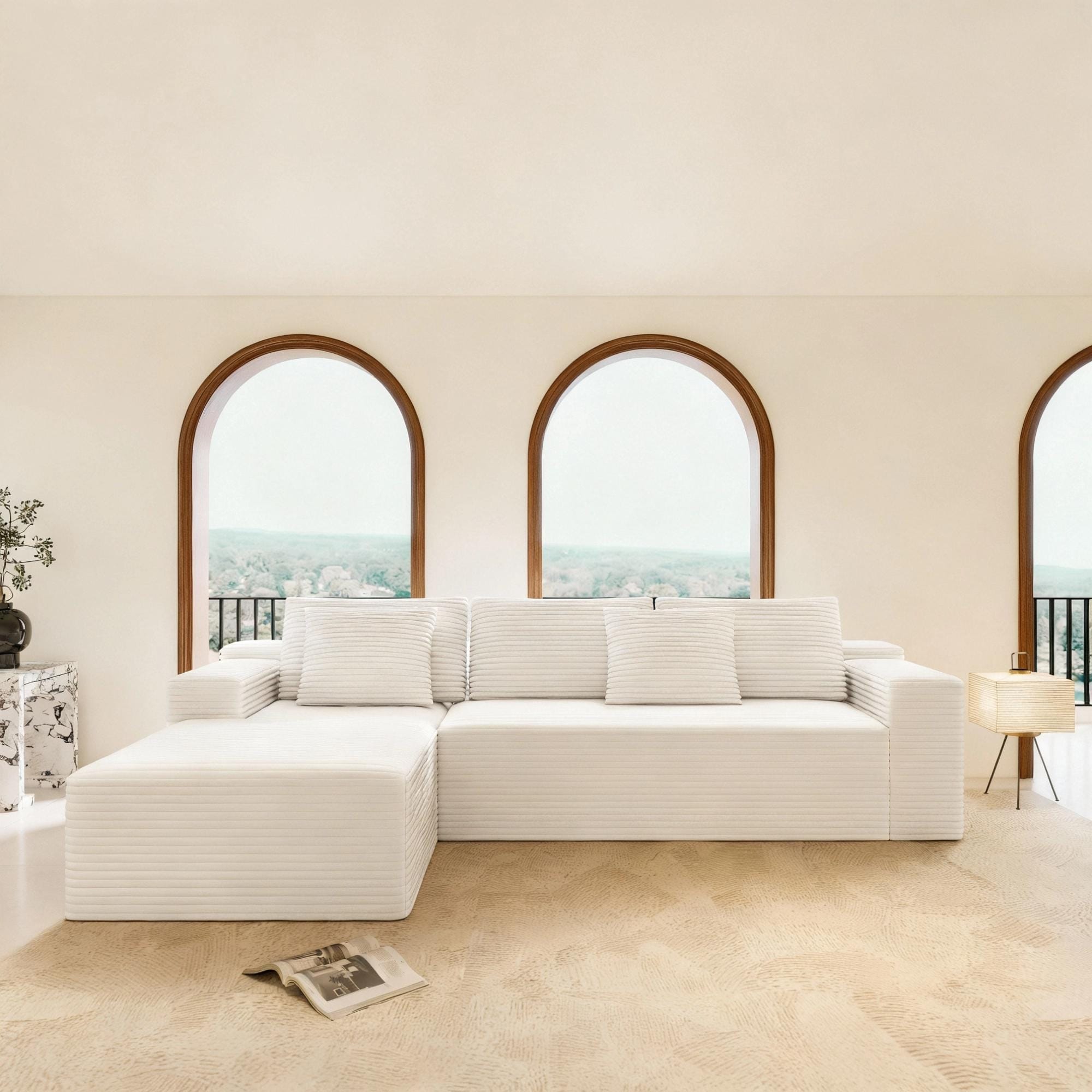 L Shape Modular Sectional Sofa with Chaise Lounge, Corduroy Upholstered Cloud Couch, Deep Seat Corner Sofa with Pillows