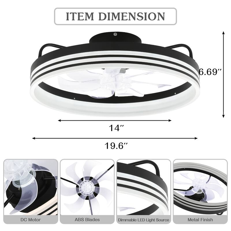 Cusp Barn 20-In Low Profile Fandelier Ceiling Fan with Light, Modern Flush Mount Dimmable LED Ceiling Light with APP Control