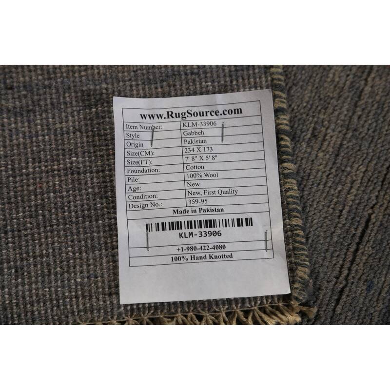Grays & Blues Gabbeh Modern Area Rug Handmade Wool Carpet - 5'8" x 7'8"
