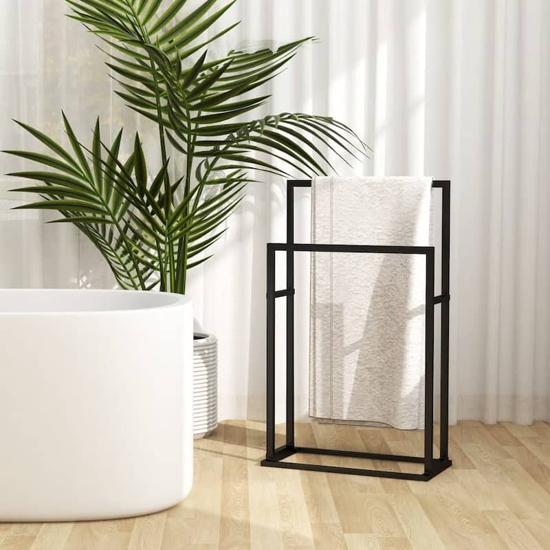 vidaXL Towel Rack Freestanding 2 Tier Towel Holder Stand for Bathroom Iron