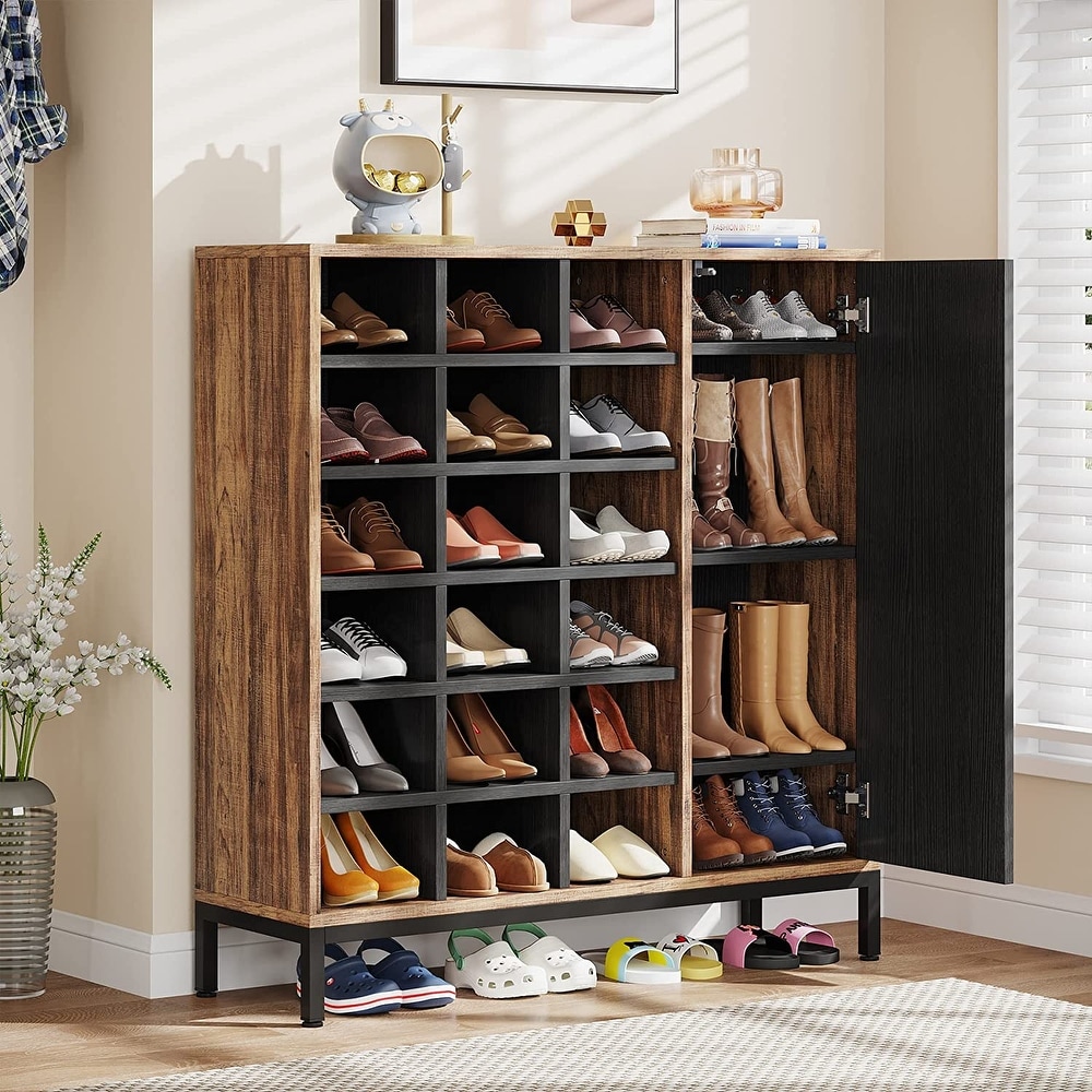 Basicwise Entryway Storage Shoe Rack, 2-Tier Shoe Organizer with Adjustable  Shelves, Oak/Off-White, 31.5-in W x 18-in H in the Shoe Storage department  at