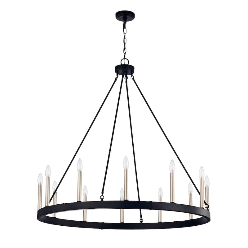 Eva 12-light Antique Black and Light Brass Finish Wheel Chandelier - Antique Black and Light Brass