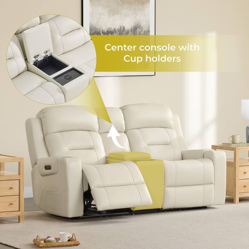 Spruce & Spring Genuine Leather Power Reclining Sofa with Wireless Charging
