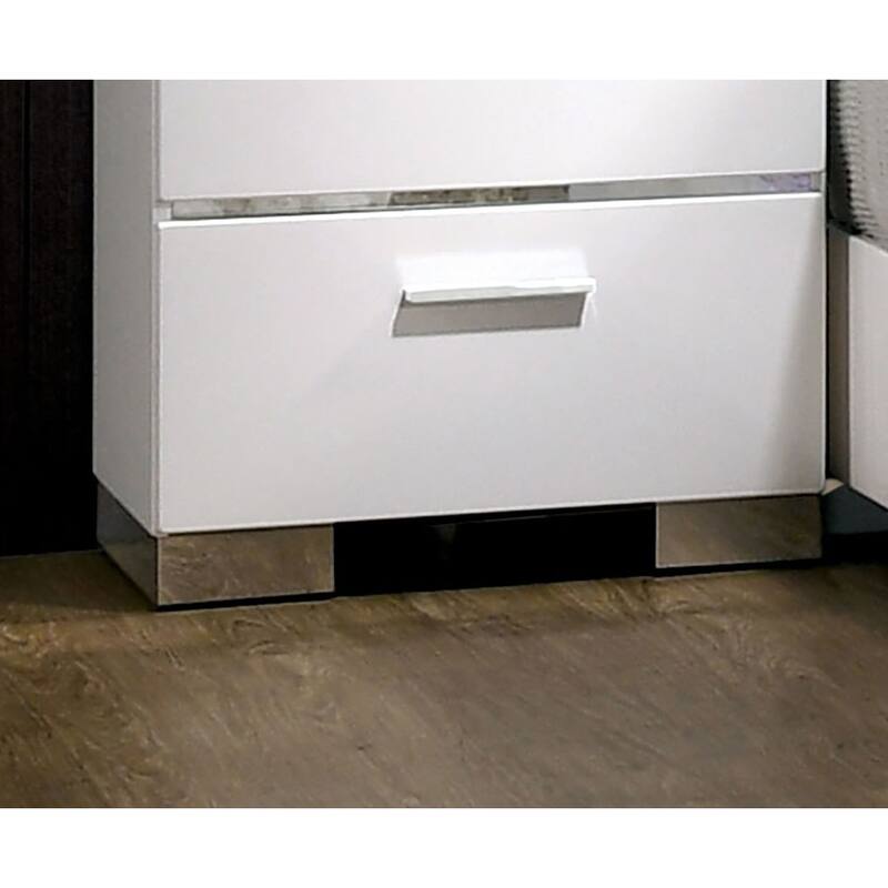 Elegant White High-Gloss Nightstand w/ Chrome & USB for Bedroom