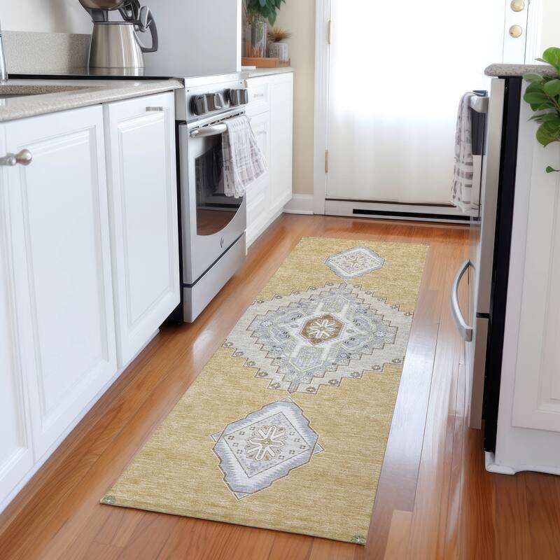 Machine Washable Indoor/ Outdoor Boho Traditional Chantille Rug