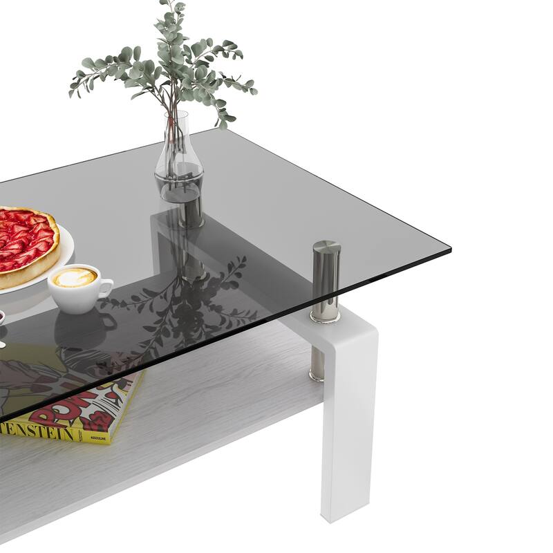 39x24'' Rectangle Coffee Table with Tempered Glass Tabletop for Living Room