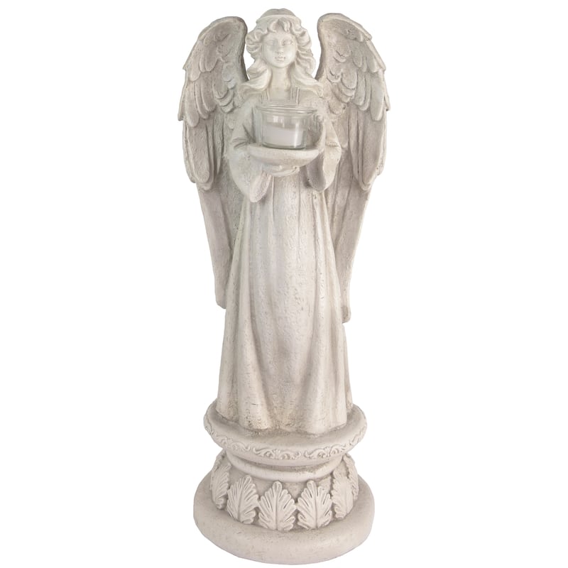 22.5" Standing Angel with Birdbath Votive Candle Holder Outdoor Garden Statue