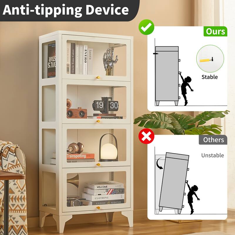 4/5-Tier Curio Display Cabinet with Glass Flip Doors & LED Light Strip