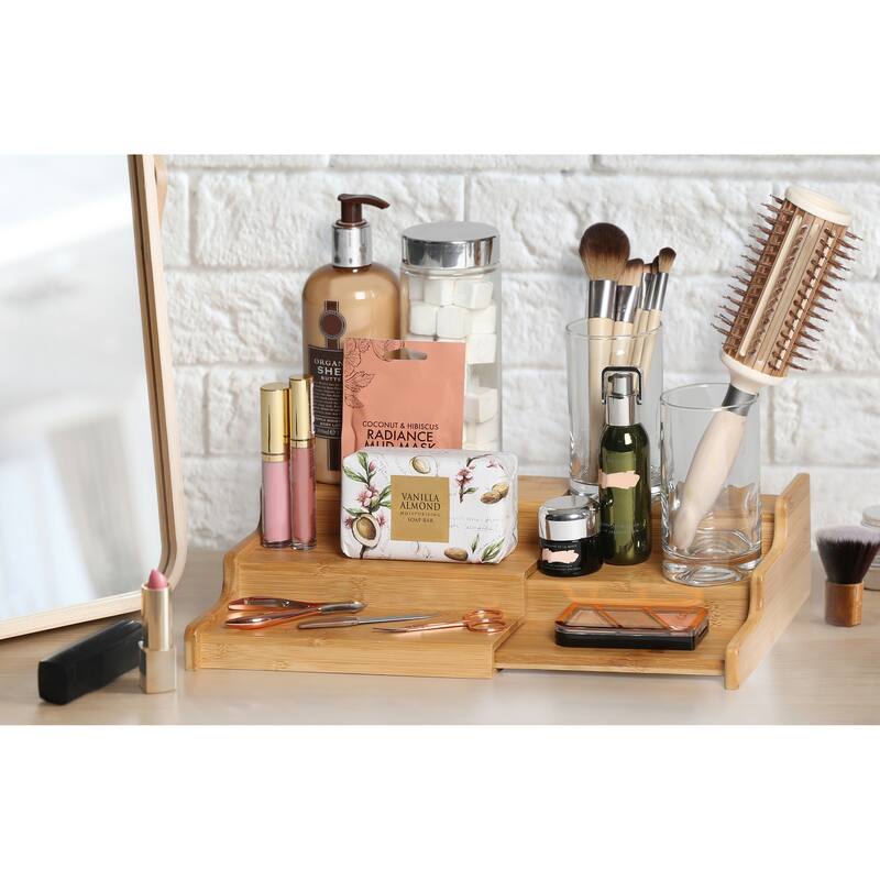 Seville Classics 3-Tier Expandable Bamboo Spice Rack Step Shelf Cabinet Organizer