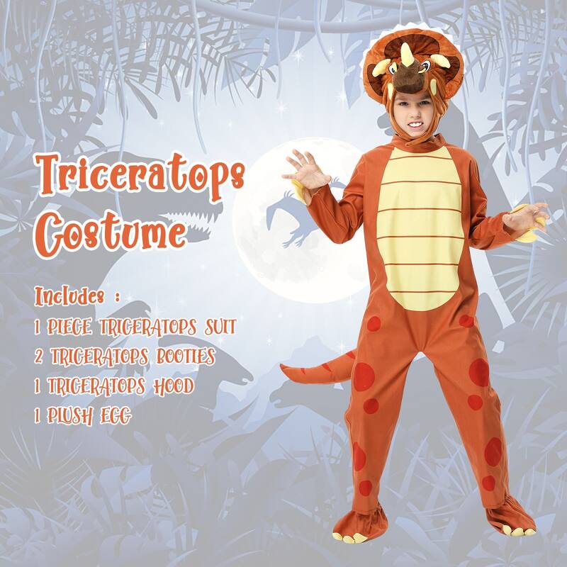 Halloween Dinosaur Costume Triceratops Dress Up Deluxe Triceratops Costume Orange for Kids,S