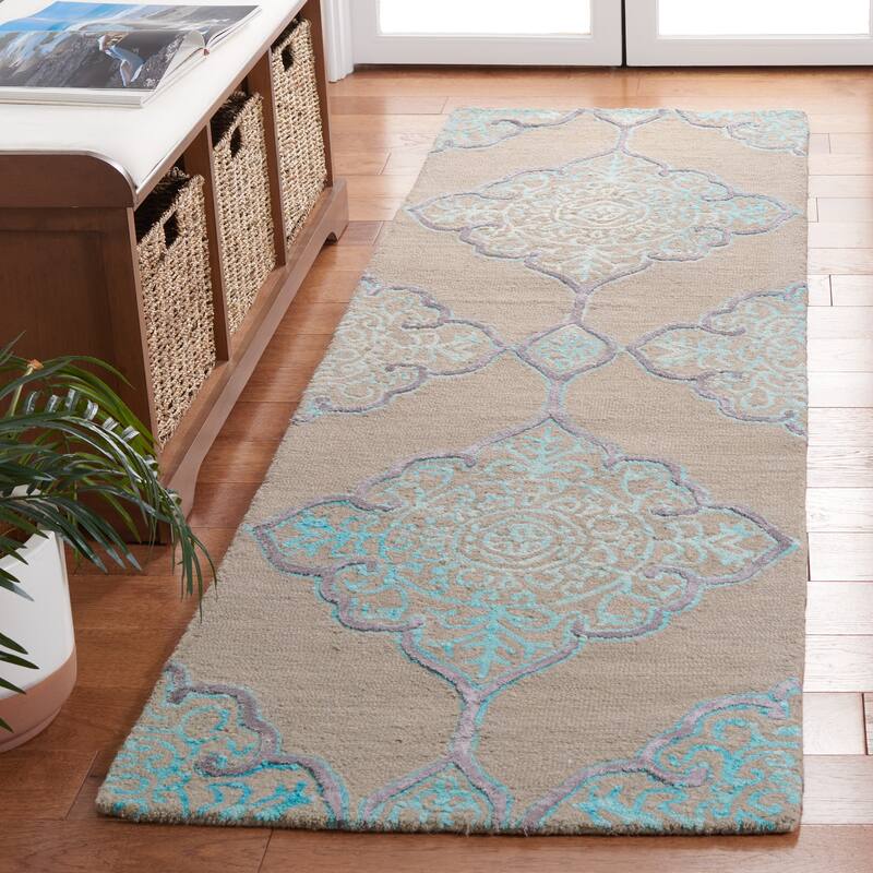 SAFAVIEH Handmade Dip Dye Emeteria Medallion Wool Rug - 2'3" x 6' Runner - Grey/Turquoise