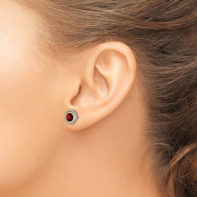 Curata 925 Sterling Silver With Real 14k Accent Garnet Post Balinese Earrings