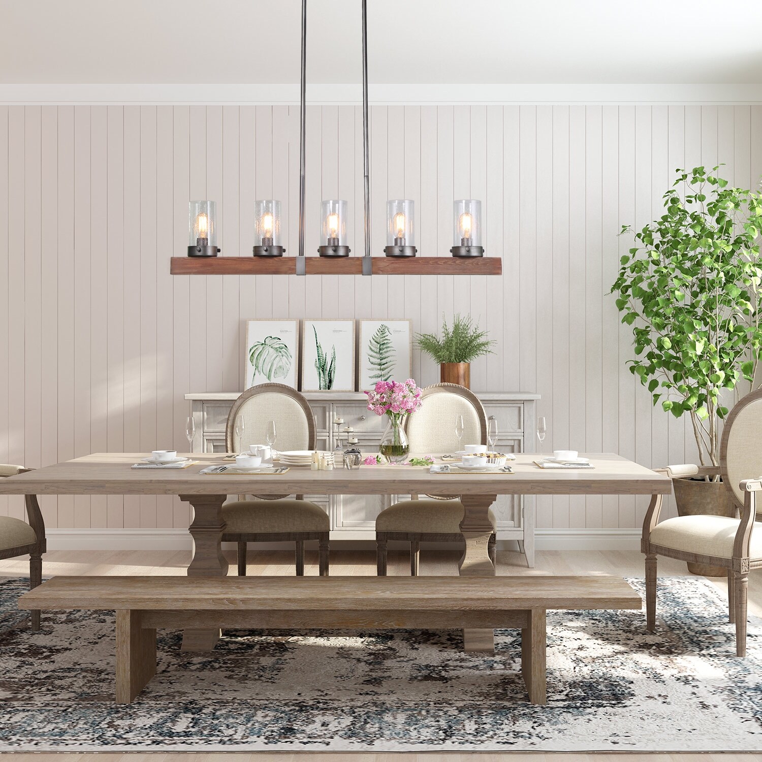 Rectangle Pendant Lighting For Kitchen Island With Frosted Glass Globes