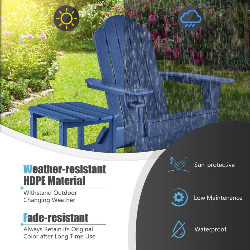 Gymax 2 PCS Patio Folding Adirondack Chair Side Table Cup Holder HDPE