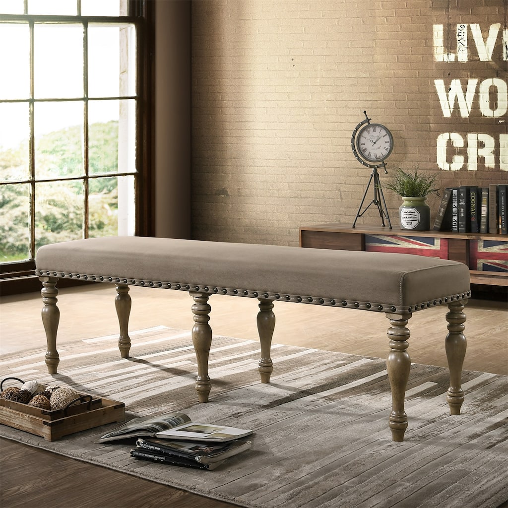 Microfiber Upholstered Bench with Nailheads Trim