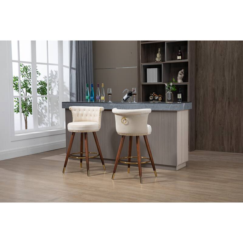 2 Pc Round Ergonomic Bar Stools Dining Chair with Footres and Nailhead