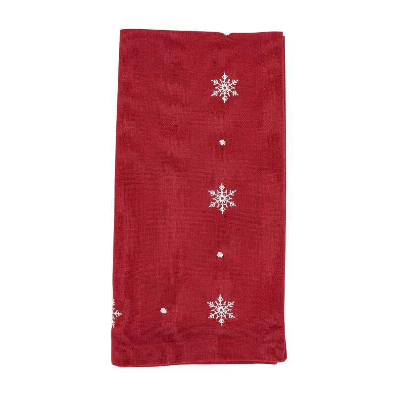Festive Snowflake Embroidered Napkin (Set of 4) - Set of 4 - Red