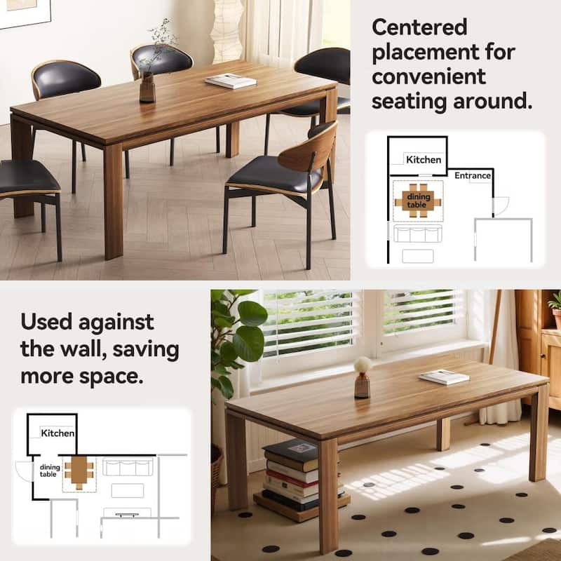 62.99 Inch Mid Century Modern Solid Wood Dining Table for 4-6 People