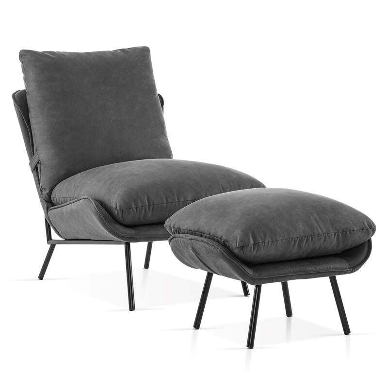 MCombo Accent Chair with Ottoman, Leathaire Fabric LW951