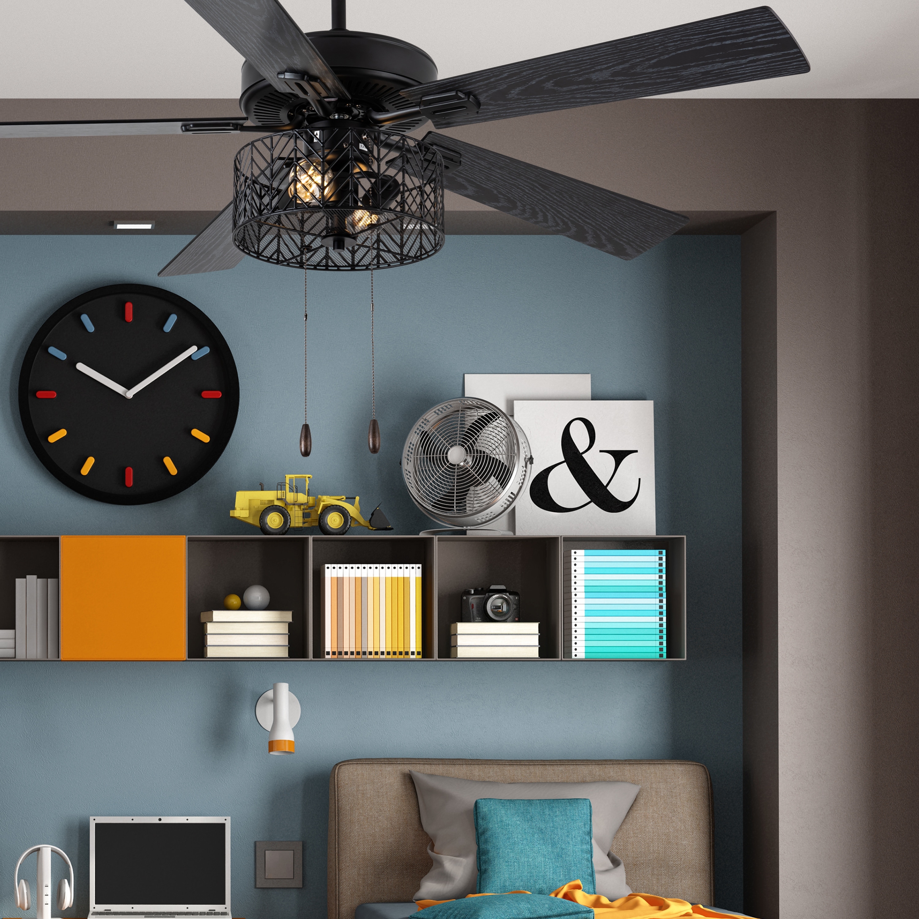 River of Goods Roisin Black 52 in. Ceiling Fan With 2 LED Lights - 52" x 52" x 13.75"/18.75"