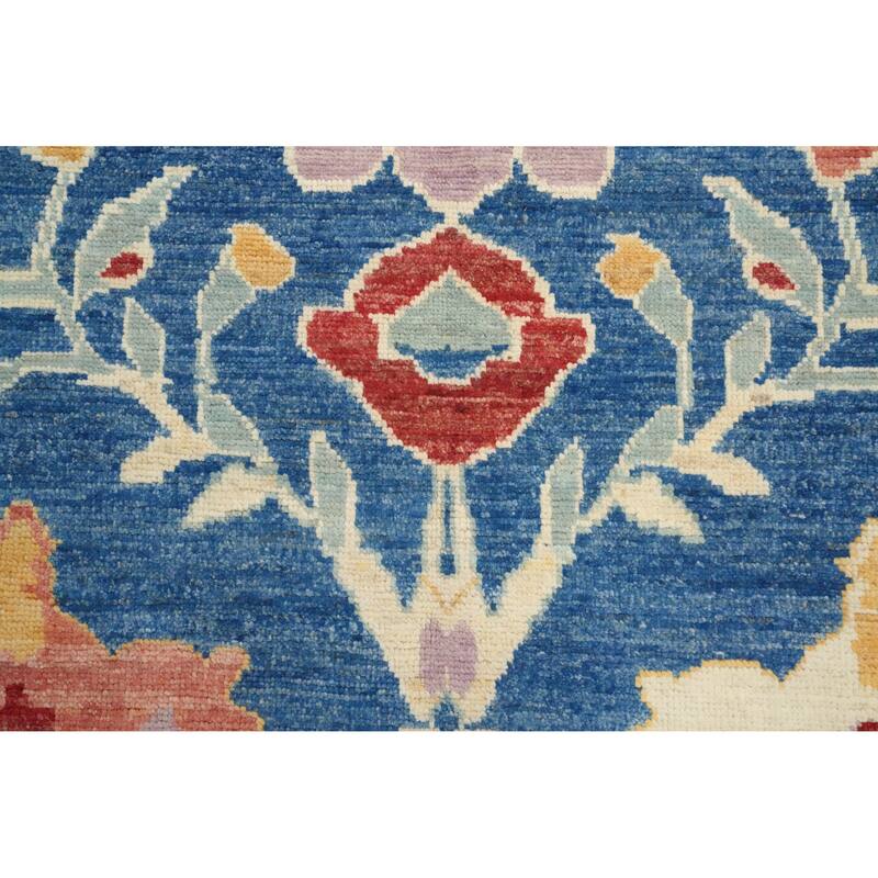 Hand Knotted Oriental 100% Wool Carpet Transitional Floral Navy Blue & Blues Oushak Runner Rug - 19' 5'' X 5' 0''